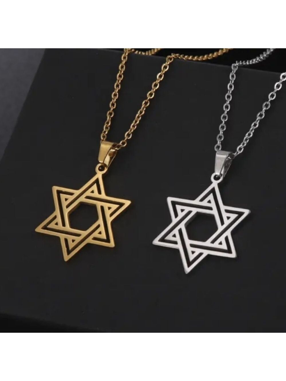 Necklace--Star Of David Hollow Hexagram, gold & silvery